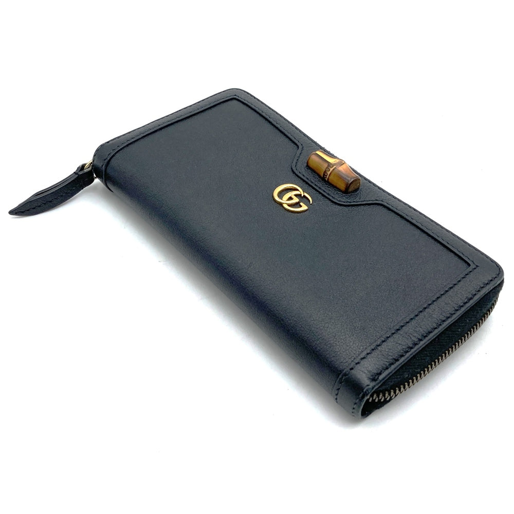 GUCCI グッチ 658634 長財布 バンブー ダブルG ラウンドジップ レザー ブラック 長財布