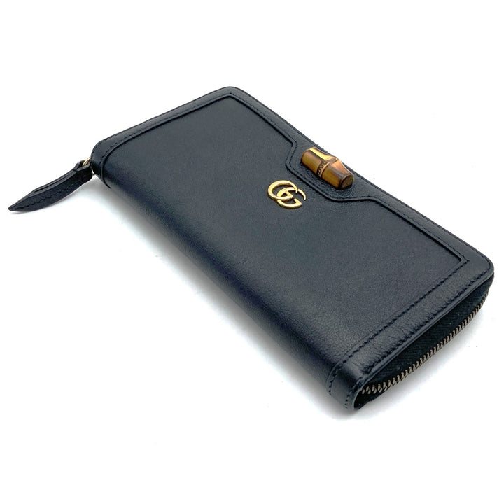 GUCCI グッチ 658634 長財布 バンブー ダブルG ラウンドジップ レザー ブラック 長財布