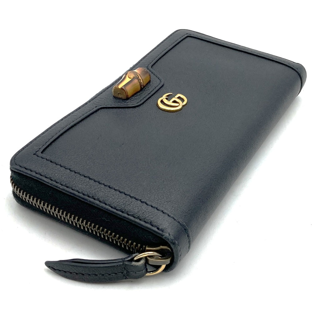 GUCCI グッチ 658634 長財布 バンブー ダブルG ラウンドジップ レザー ブラック 長財布