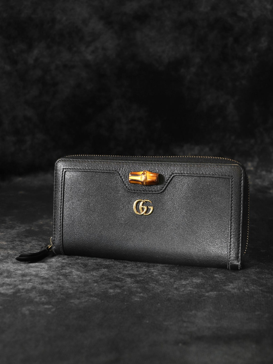 GUCCI グッチ 658634 長財布 バンブー ダブルG ラウンドジップ レザー ブラック 長財布