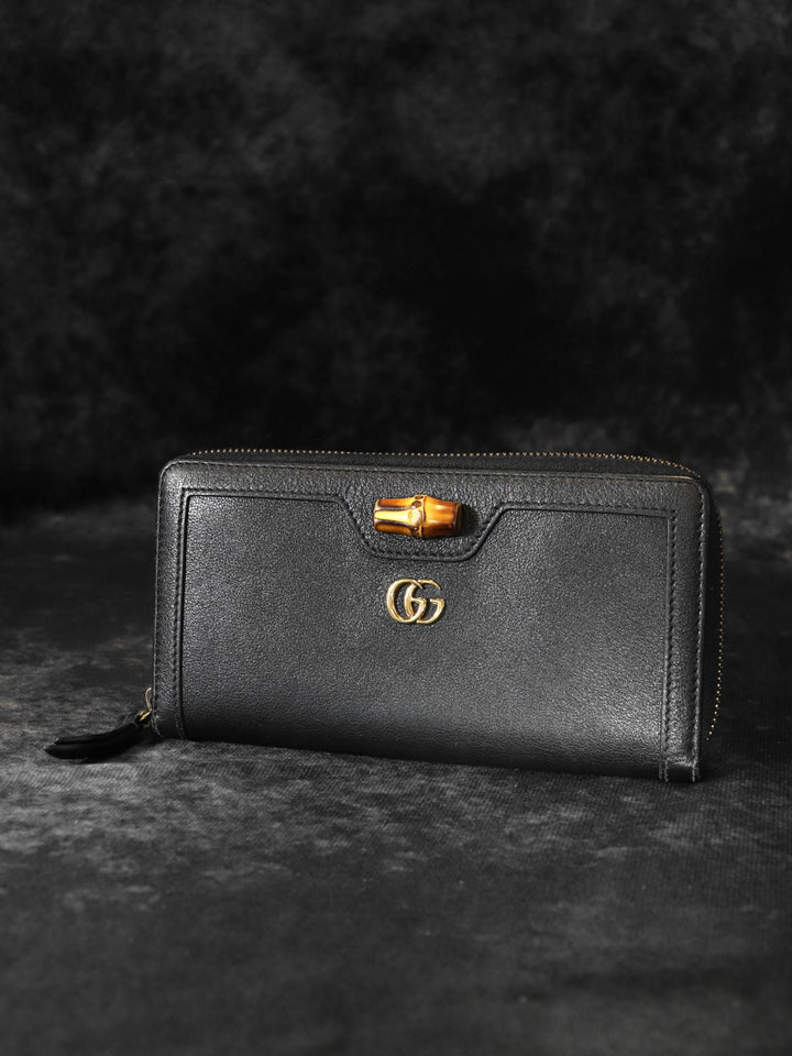 GUCCI グッチ 658634 長財布 バンブー ダブルG ラウンドジップ レザー ブラック 長財布