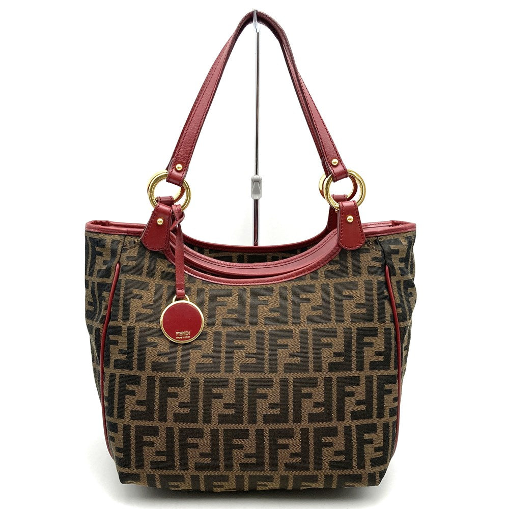 FENDI フェンディ 8BH156 ズッカ ハンドバッグ トートバッグ キャンバス ブラウン レッド
