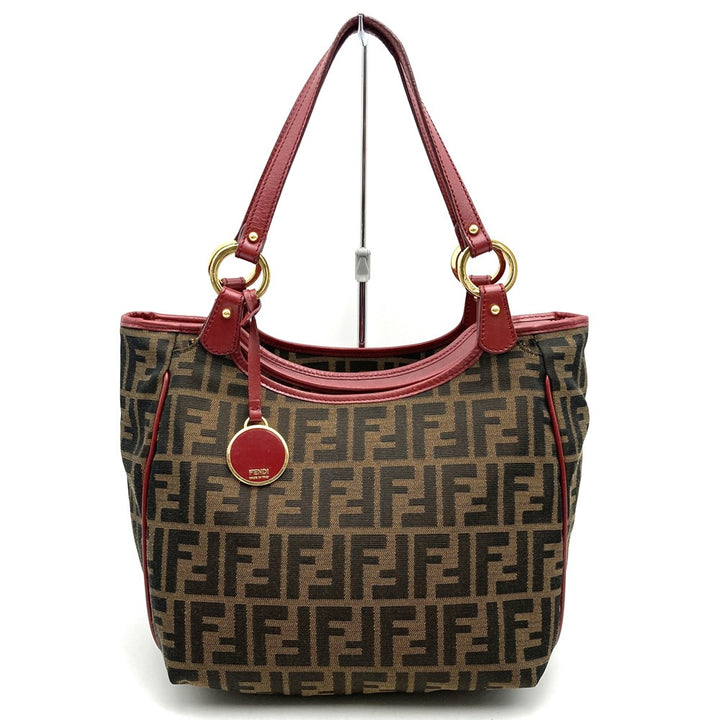 FENDI フェンディ 8BH156 ズッカ ハンドバッグ トートバッグ キャンバス ブラウン レッド