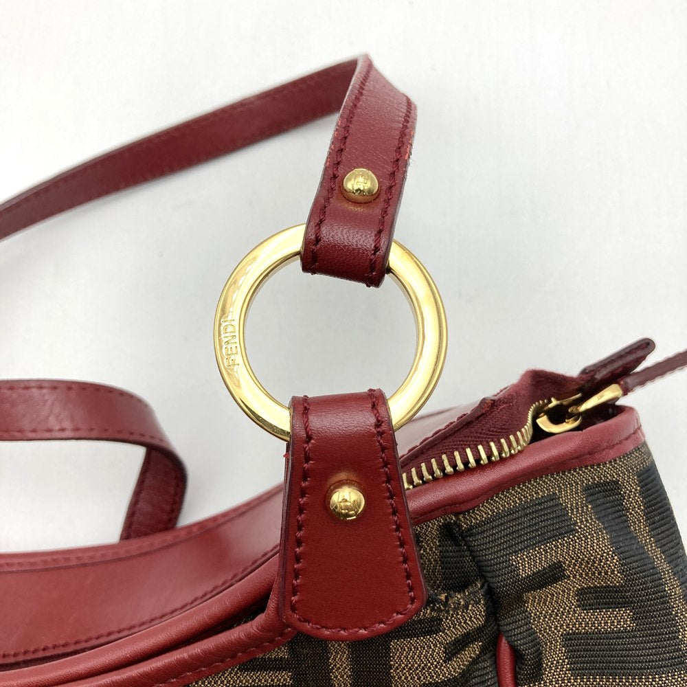 FENDI フェンディ 8BH156 ズッカ ハンドバッグ トートバッグ キャンバス ブラウン レッド