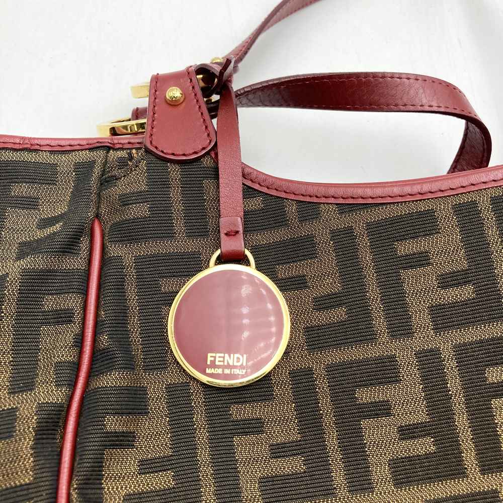 FENDI フェンディ 8BH156 ズッカ ハンドバッグ トートバッグ キャンバス ブラウン レッド