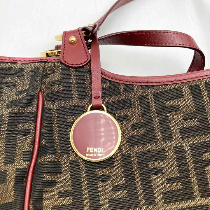 FENDI フェンディ 8BH156 ズッカ ハンドバッグ トートバッグ キャンバス ブラウン レッド