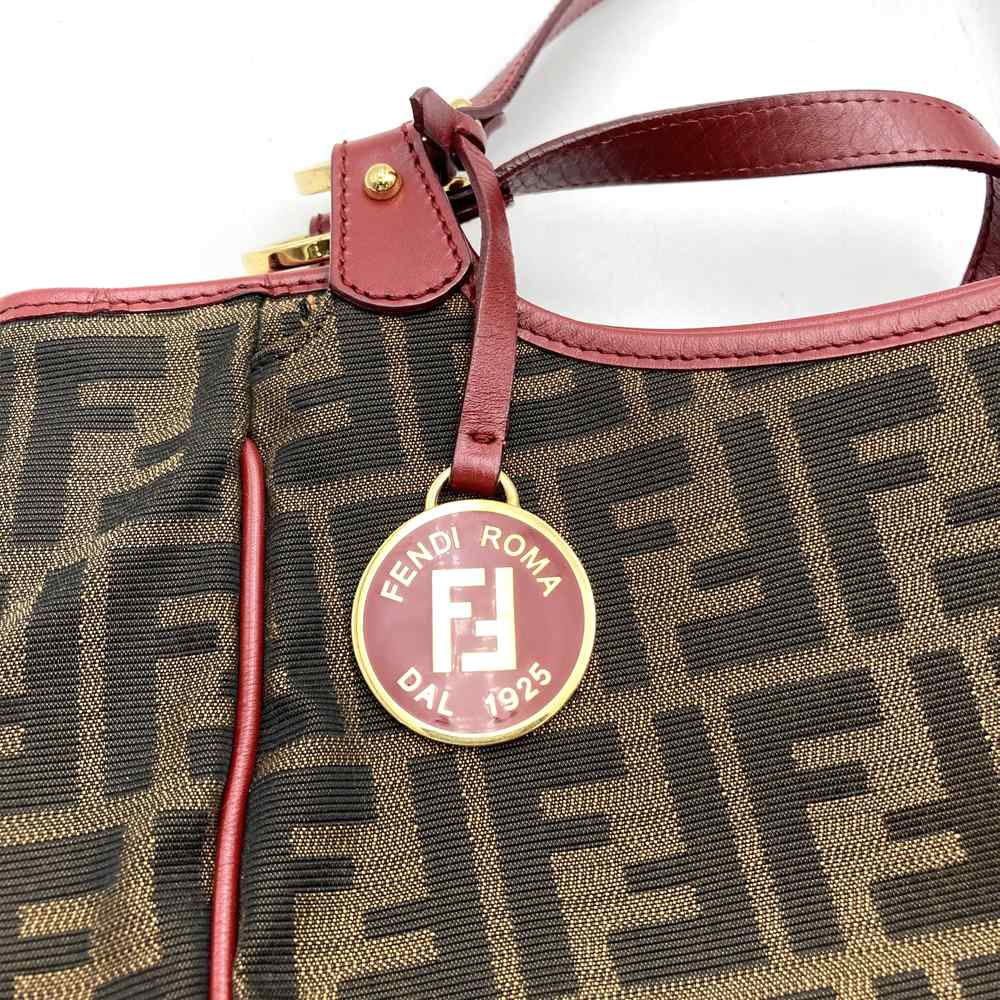 FENDI フェンディ 8BH156 ズッカ ハンドバッグ トートバッグ キャンバス ブラウン レッド