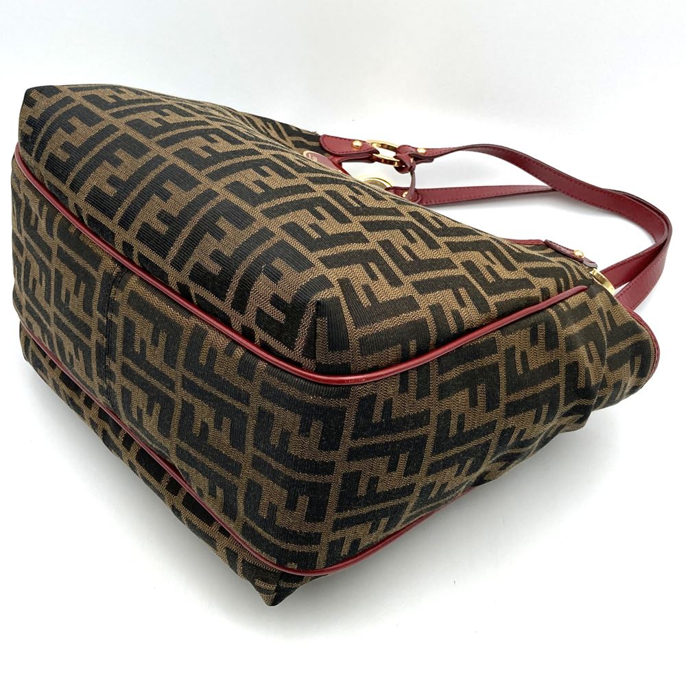 FENDI フェンディ 8BH156 ズッカ ハンドバッグ トートバッグ キャンバス ブラウン レッド