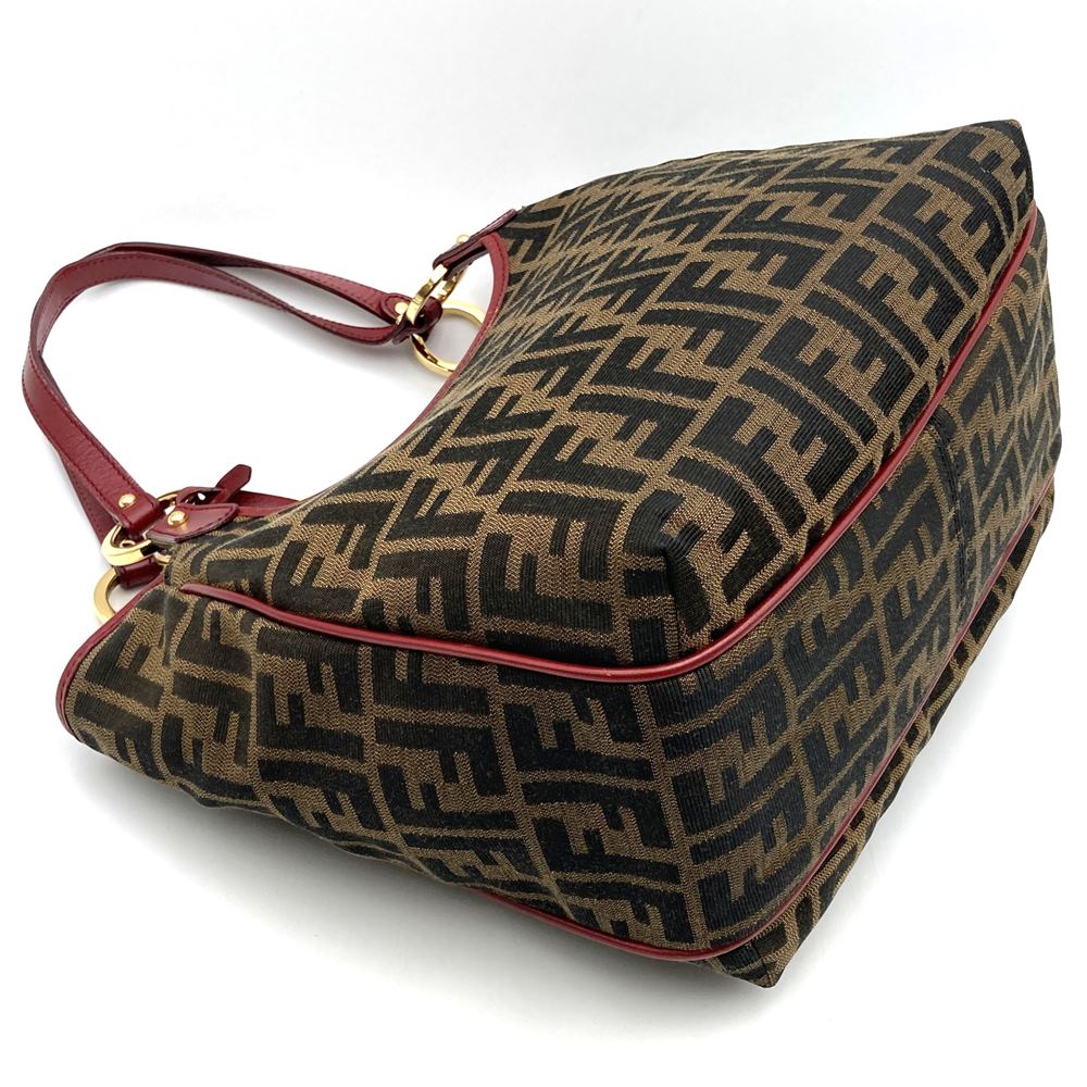 FENDI フェンディ 8BH156 ズッカ ハンドバッグ トートバッグ キャンバス ブラウン レッド