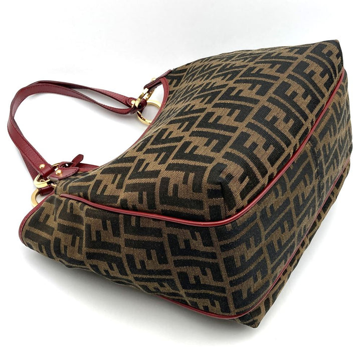 FENDI フェンディ 8BH156 ズッカ ハンドバッグ トートバッグ キャンバス ブラウン レッド