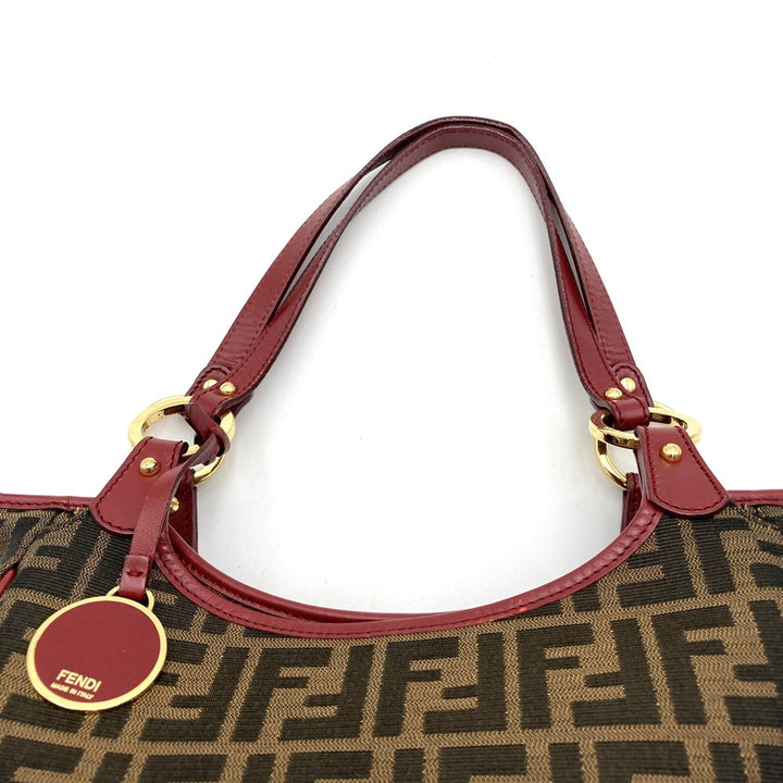 FENDI フェンディ 8BH156 ズッカ ハンドバッグ トートバッグ キャンバス ブラウン レッド