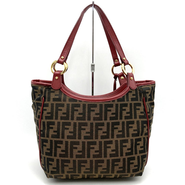 FENDI フェンディ 8BH156 ズッカ ハンドバッグ トートバッグ キャンバス ブラウン レッド