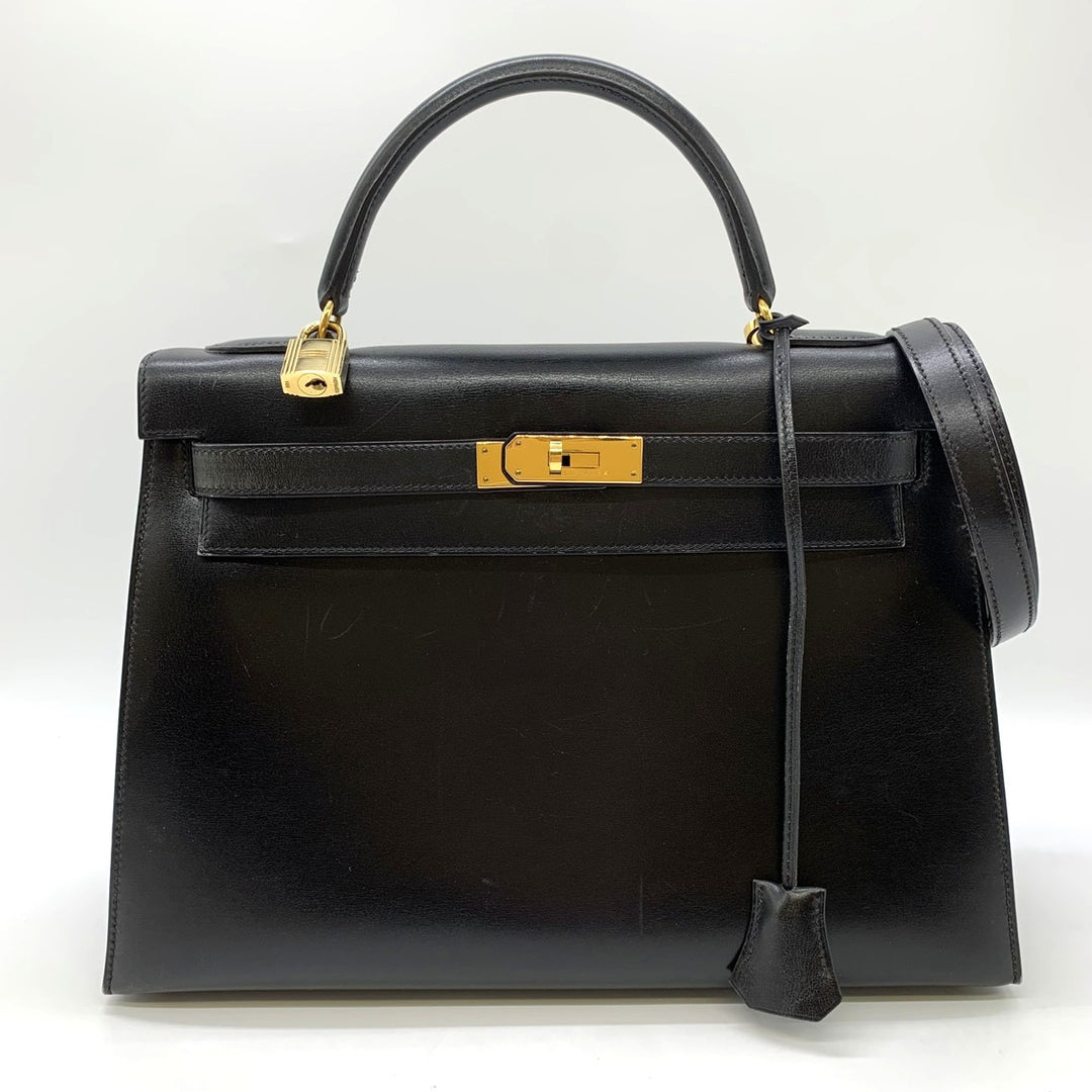 HERMES エルメス ケリー32 ハンドバッグ 外縫い セリエ ○Y刻印 ボックスカーフ ブラック
