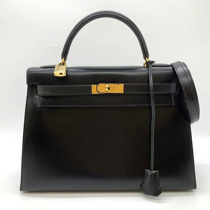 HERMES エルメス ケリー32 ハンドバッグ 外縫い セリエ ○Y刻印 ボックスカーフ ブラック