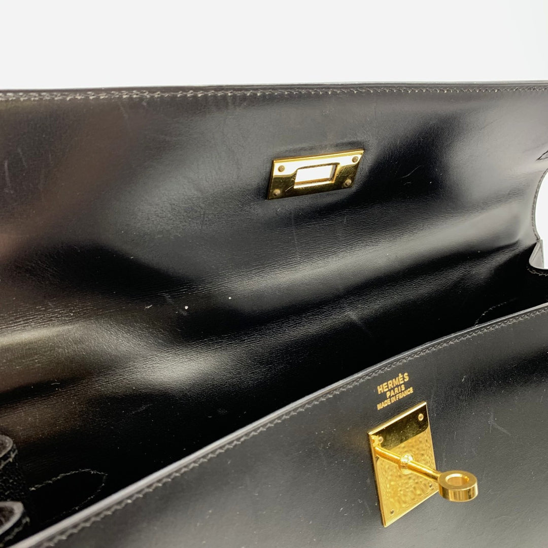 HERMES エルメス ケリー32 ハンドバッグ 外縫い セリエ ○Y刻印 ボックスカーフ ブラック