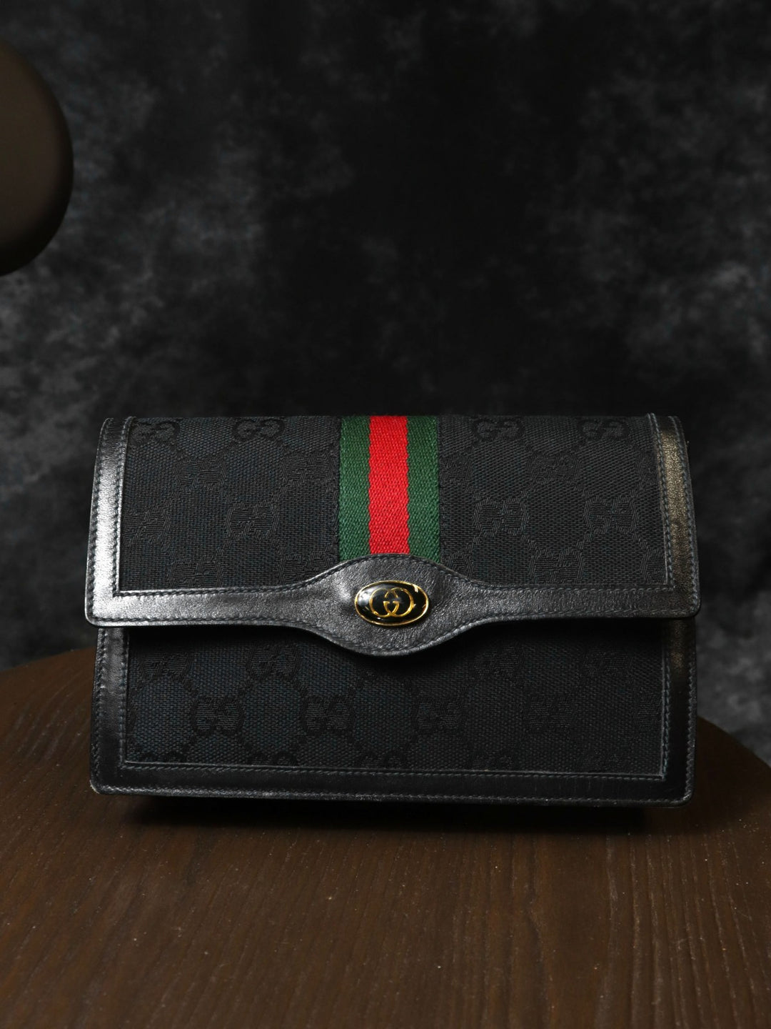GUCCI グッチ オールドグッチ ヴィンテージ グッチパフューム シェリーライン GGキャンバス ポーチ ブラック
