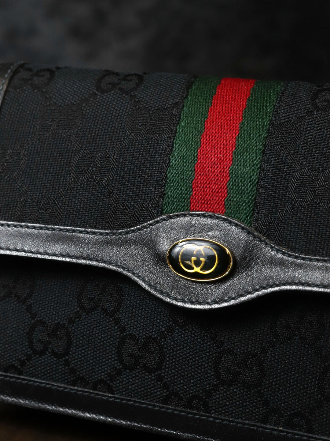 GUCCI グッチ オールドグッチ ヴィンテージ グッチパフューム シェリーライン GGキャンバス ポーチ ブラック