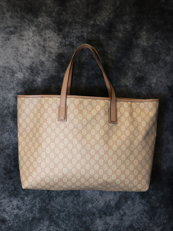 GUCCI グッチ 211120 GGスプリーム トートバッグ PVC ピンクベージュ ヴィンテージ