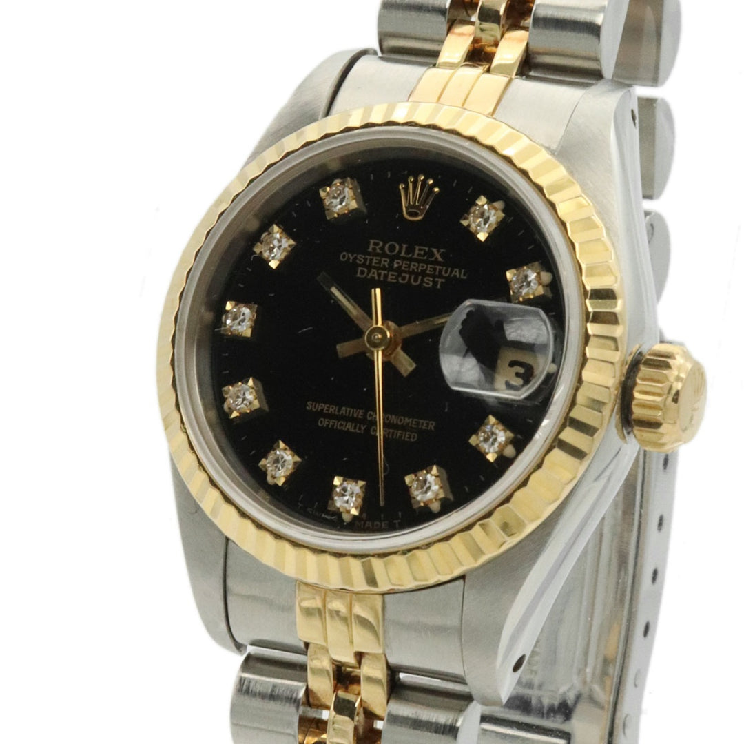 美品 ROLEX ロレックス デイトジャスト 69173G 腕時計 自動巻き 10Pダイヤ K18 イエローゴールド ブラック