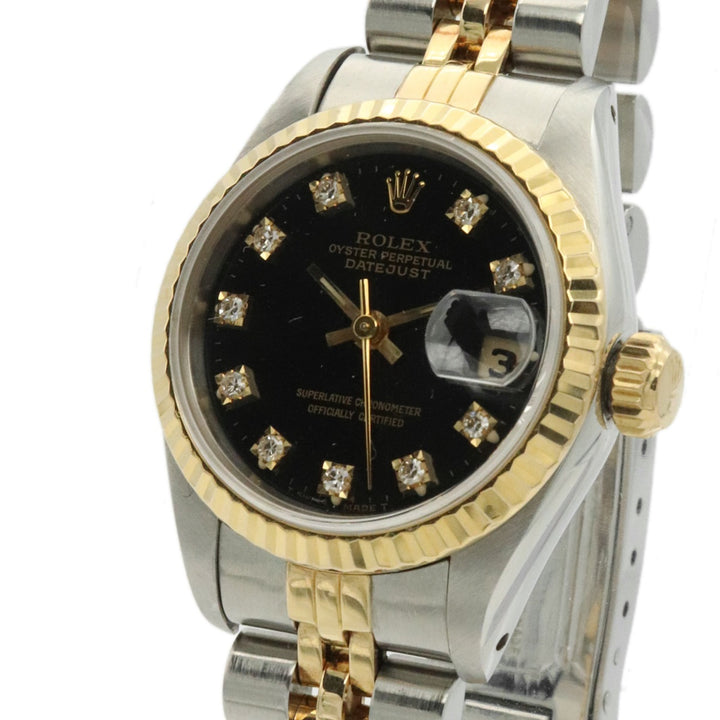 美品 ROLEX ロレックス デイトジャスト 69173G 腕時計 自動巻き 10Pダイヤ K18 イエローゴールド ブラック