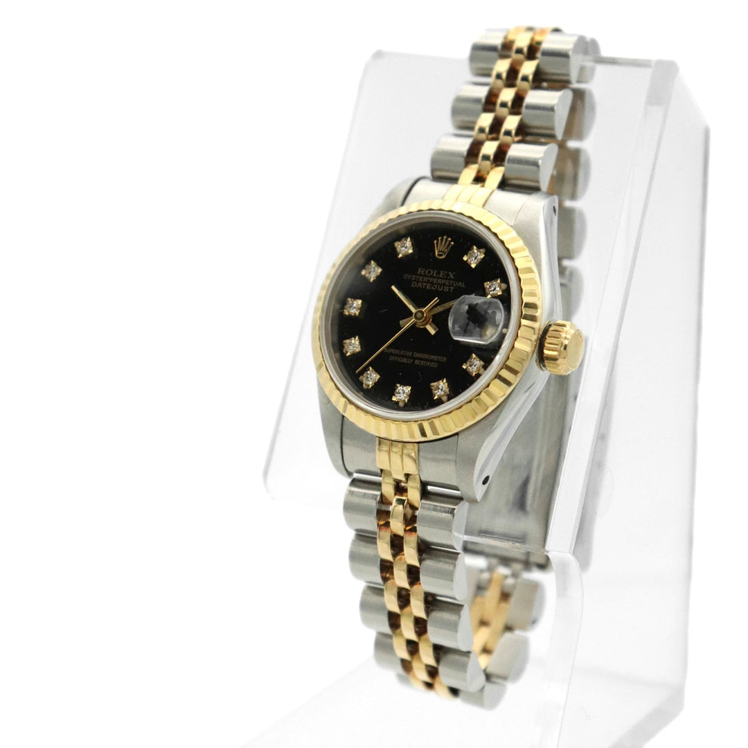 美品 ROLEX ロレックス デイトジャスト 69173G 腕時計 自動巻き 10Pダイヤ K18 イエローゴールド ブラック