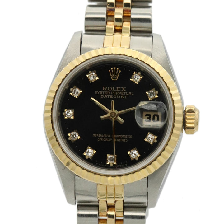 美品 ROLEX ロレックス デイトジャスト 69173G 腕時計 自動巻き 10Pダイヤ K18 イエローゴールド ブラック