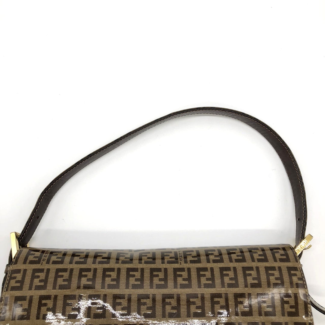 FENDI フェンディ マンマバゲット ショルダーバッグ ブラウン 茶 ビニール/レザー ズッキーノ 総柄