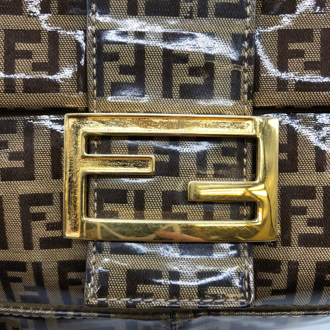 FENDI フェンディ マンマバゲット ショルダーバッグ ブラウン 茶 ビニール/レザー ズッキーノ 総柄