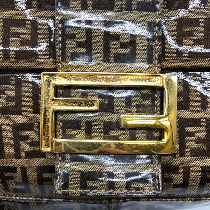 FENDI フェンディ マンマバゲット ショルダーバッグ ブラウン 茶 ビニール/レザー ズッキーノ 総柄