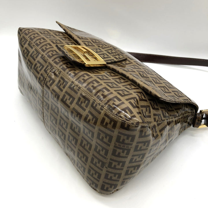 FENDI フェンディ マンマバゲット ショルダーバッグ ブラウン 茶 ビニール/レザー ズッキーノ 総柄
