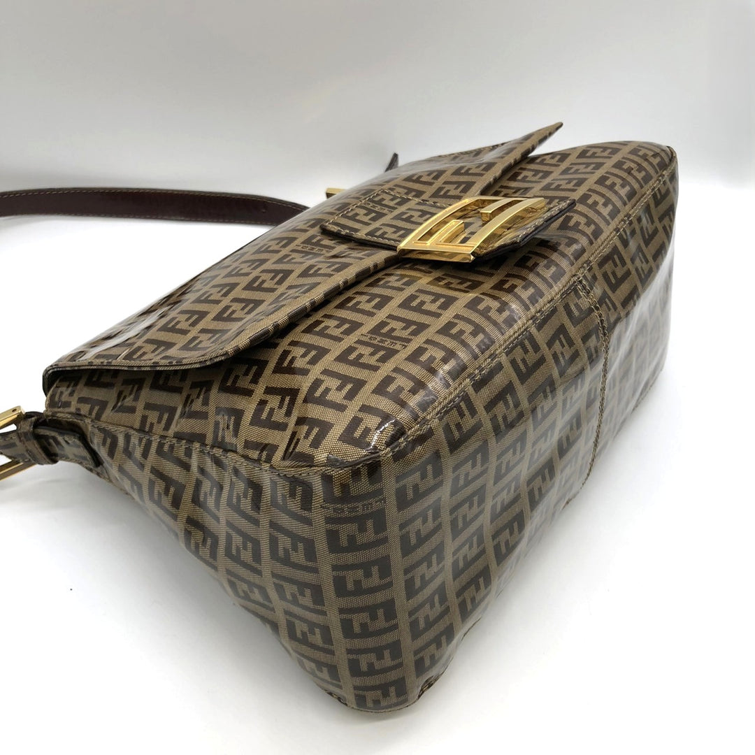 FENDI フェンディ マンマバゲット ショルダーバッグ ブラウン 茶 ビニール/レザー ズッキーノ 総柄