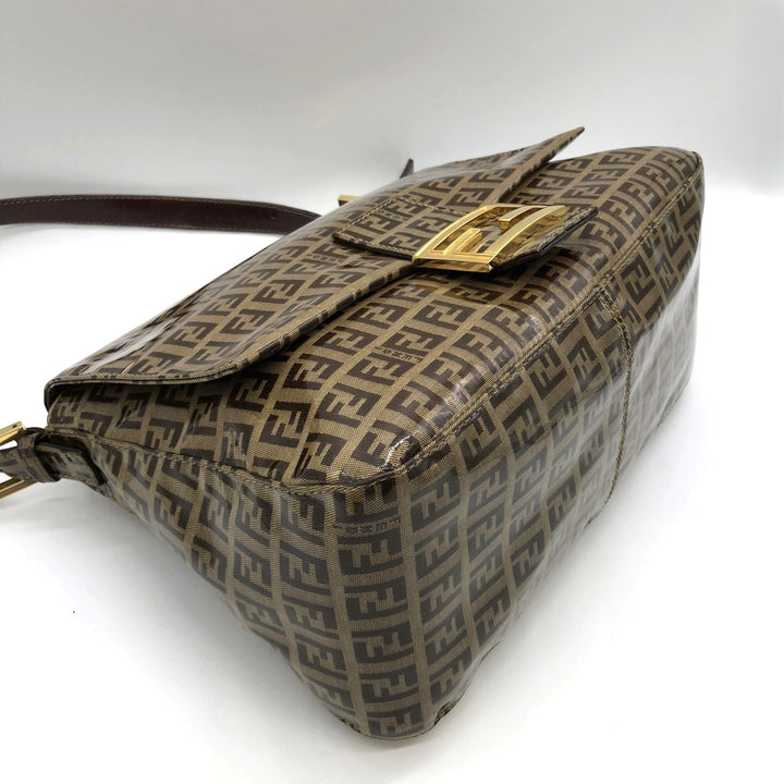 FENDI フェンディ マンマバゲット ショルダーバッグ ブラウン 茶 ビニール/レザー ズッキーノ 総柄