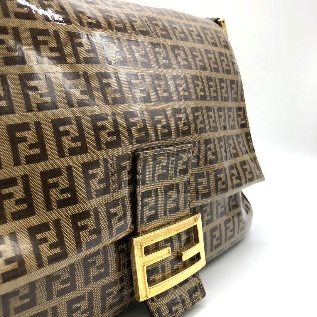 FENDI フェンディ マンマバゲット ショルダーバッグ ブラウン 茶 ビニール/レザー ズッキーノ 総柄