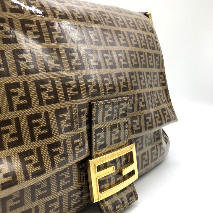 FENDI フェンディ マンマバゲット ショルダーバッグ ブラウン 茶 ビニール/レザー ズッキーノ 総柄