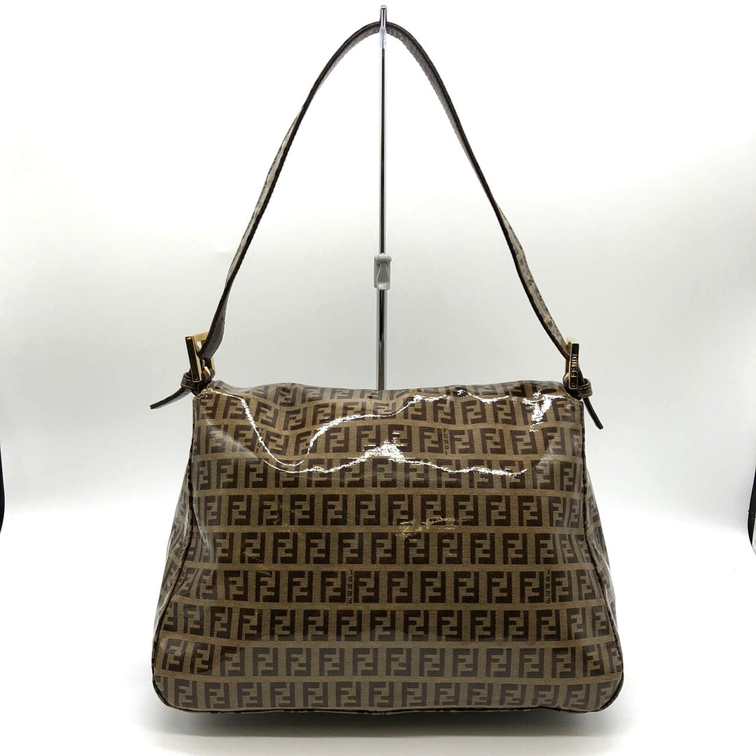FENDI フェンディ マンマバゲット ショルダーバッグ ブラウン 茶 ビニール/レザー ズッキーノ 総柄
