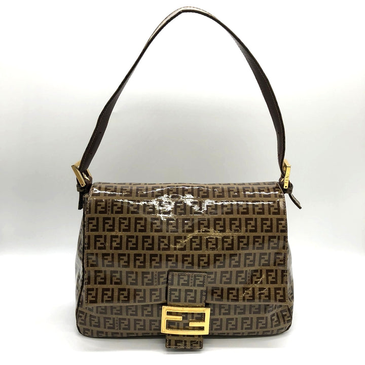 FENDI フェンディ マンマバゲット ショルダーバッグ ブラウン 茶 ビニール/レザー ズッキーノ 総柄
