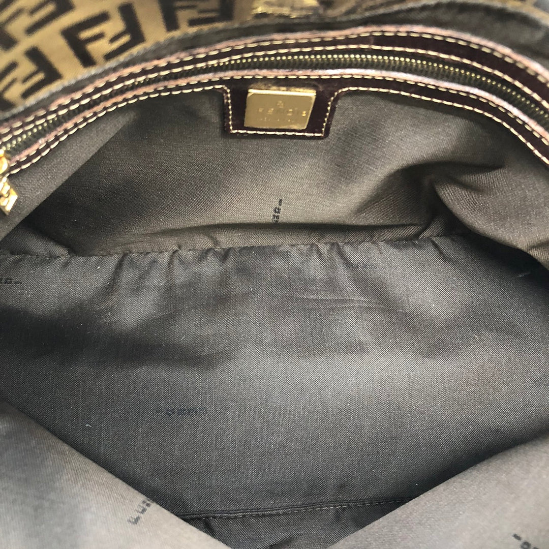 FENDI フェンディ マンマバゲット ショルダーバッグ ブラウン 茶 ビニール/レザー ズッキーノ 総柄
