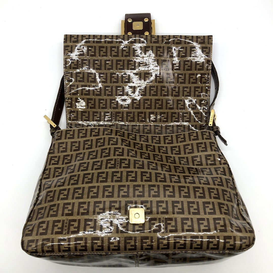 FENDI フェンディ マンマバゲット ショルダーバッグ ブラウン 茶 ビニール/レザー ズッキーノ 総柄