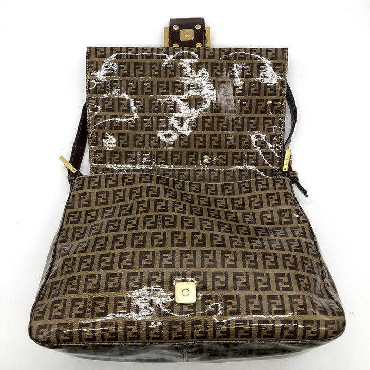FENDI フェンディ マンマバゲット ショルダーバッグ ブラウン 茶 ビニール/レザー ズッキーノ 総柄