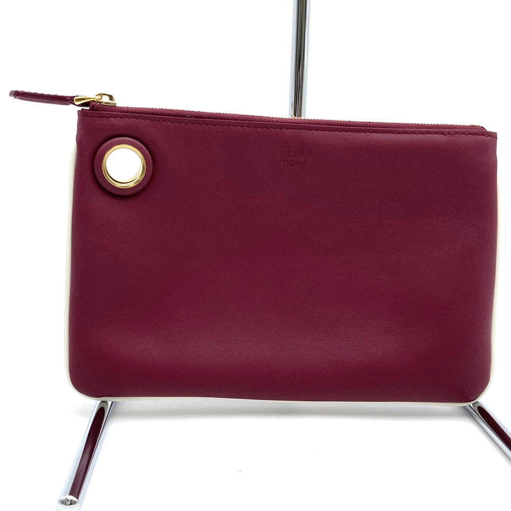 FENDI フェンディ トリプレット 8BS001A1FS ３連ポーチ レザー クラッチバッグ フラワー ホワイト/レッド/ブラウン