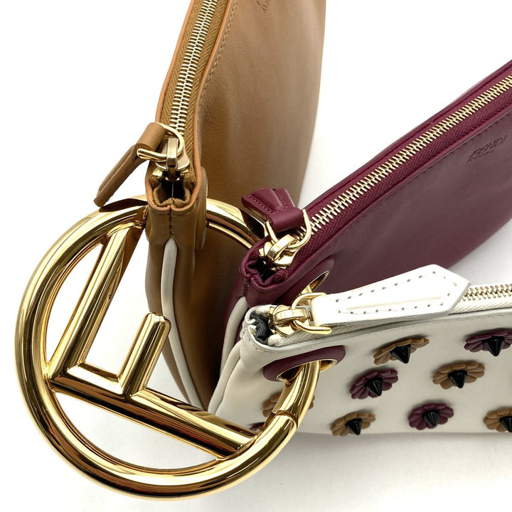 FENDI フェンディ トリプレット 8BS001A1FS ３連ポーチ レザー クラッチバッグ フラワー ホワイト/レッド/ブラウン