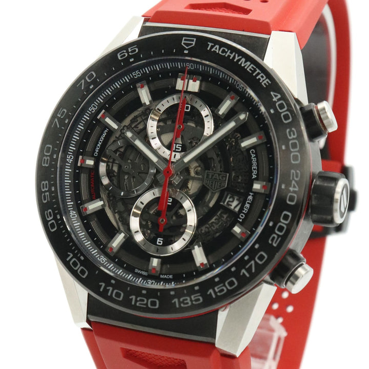 美品 TAG HEUER タグホイヤー カレラ キャリバーホイヤー01 CAR2A1Z 腕時計 自動巻き ラバー レッド ブラック