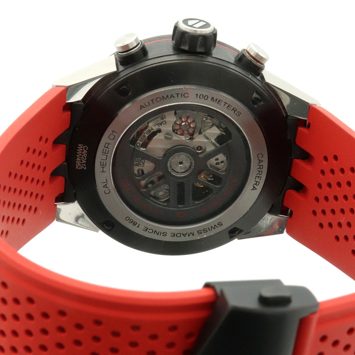 美品 TAG HEUER タグホイヤー カレラ キャリバーホイヤー01 CAR2A1Z 腕時計 自動巻き ラバー レッド ブラック