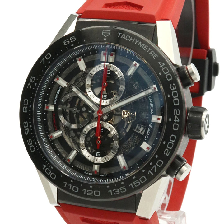 美品 TAG HEUER タグホイヤー カレラ キャリバーホイヤー01 CAR2A1Z 腕時計 自動巻き ラバー レッド ブラック