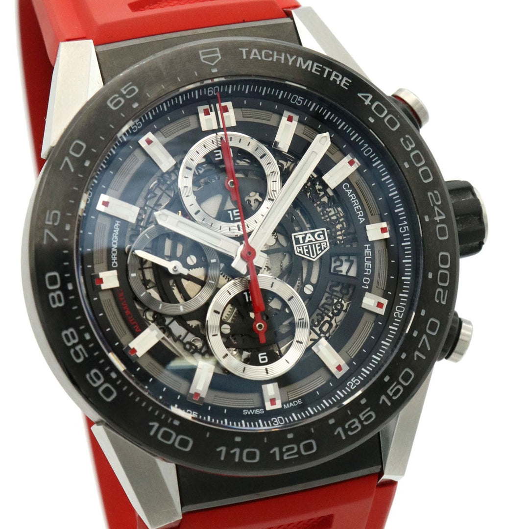 美品 TAG HEUER タグホイヤー カレラ キャリバーホイヤー01 CAR2A1Z 腕時計 自動巻き ラバー レッド ブラック
