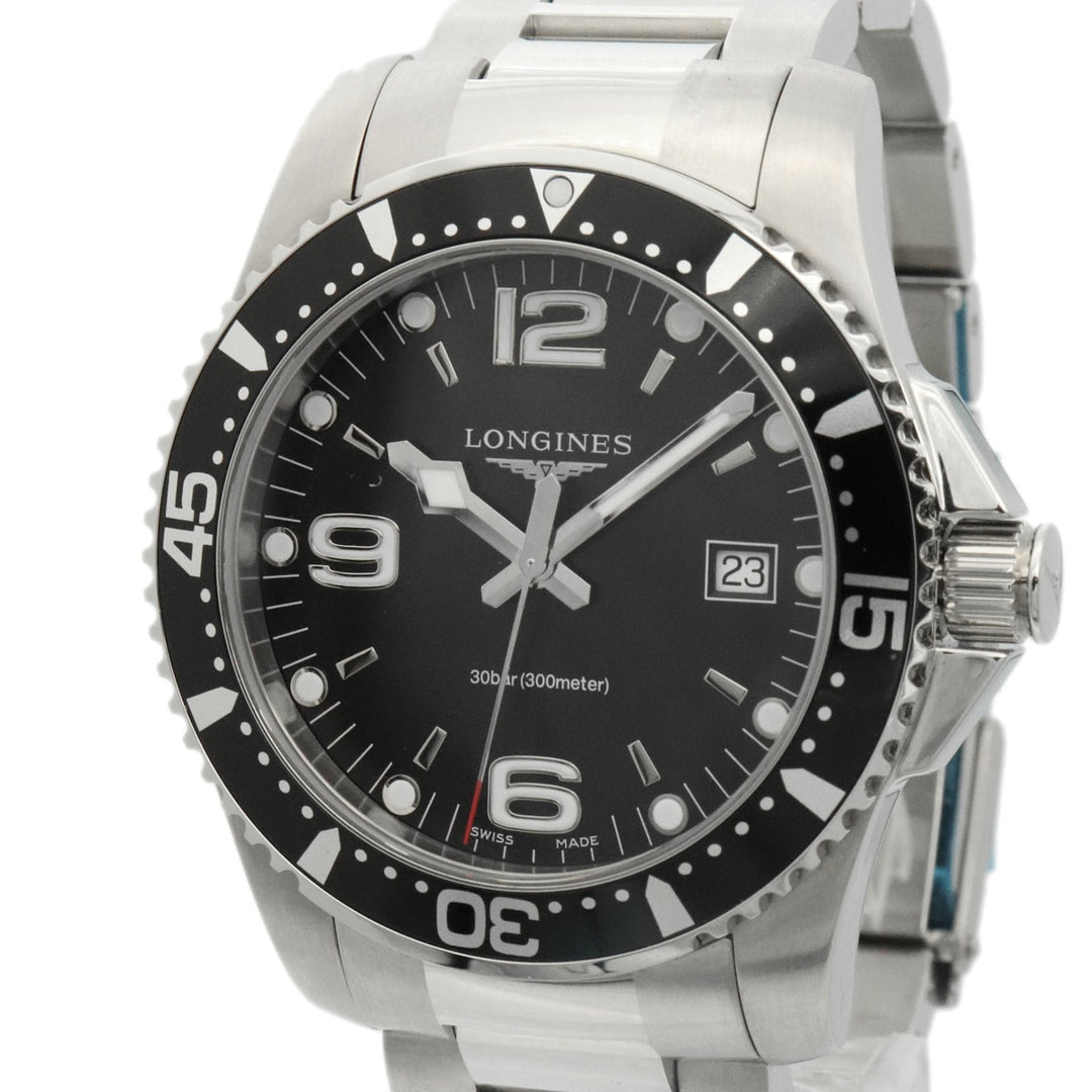 美品 LONGINES ロンジン L3.740.4.56.6 ハイドロコンクエスト 腕時計 QZ ブラック メンズ