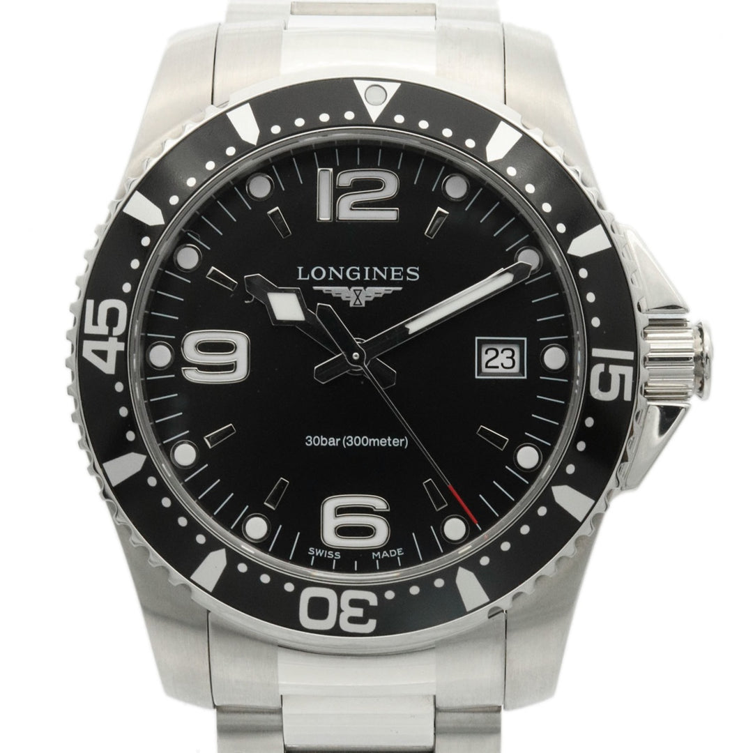 美品 LONGINES ロンジン L3.740.4.56.6 ハイドロコンクエスト 腕時計 QZ ブラック メンズ