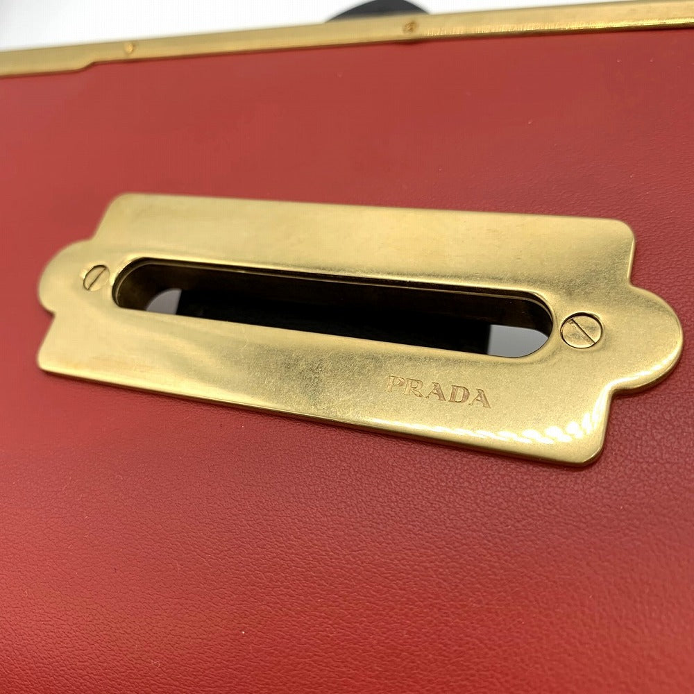 PRADA プラダ カイエ 斜め掛け ミニショルダーバッグ サフィアーノレザー レッド/ブラック/ゴールド 赤/黒