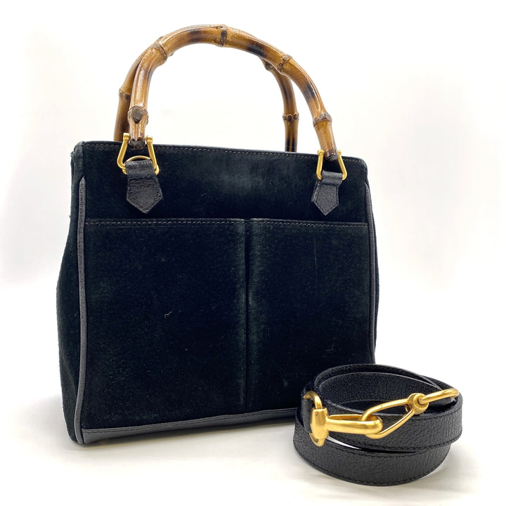 GUCCI グッチ 000 122 0316 バンブー ハンドバッグ スウェード ブラック