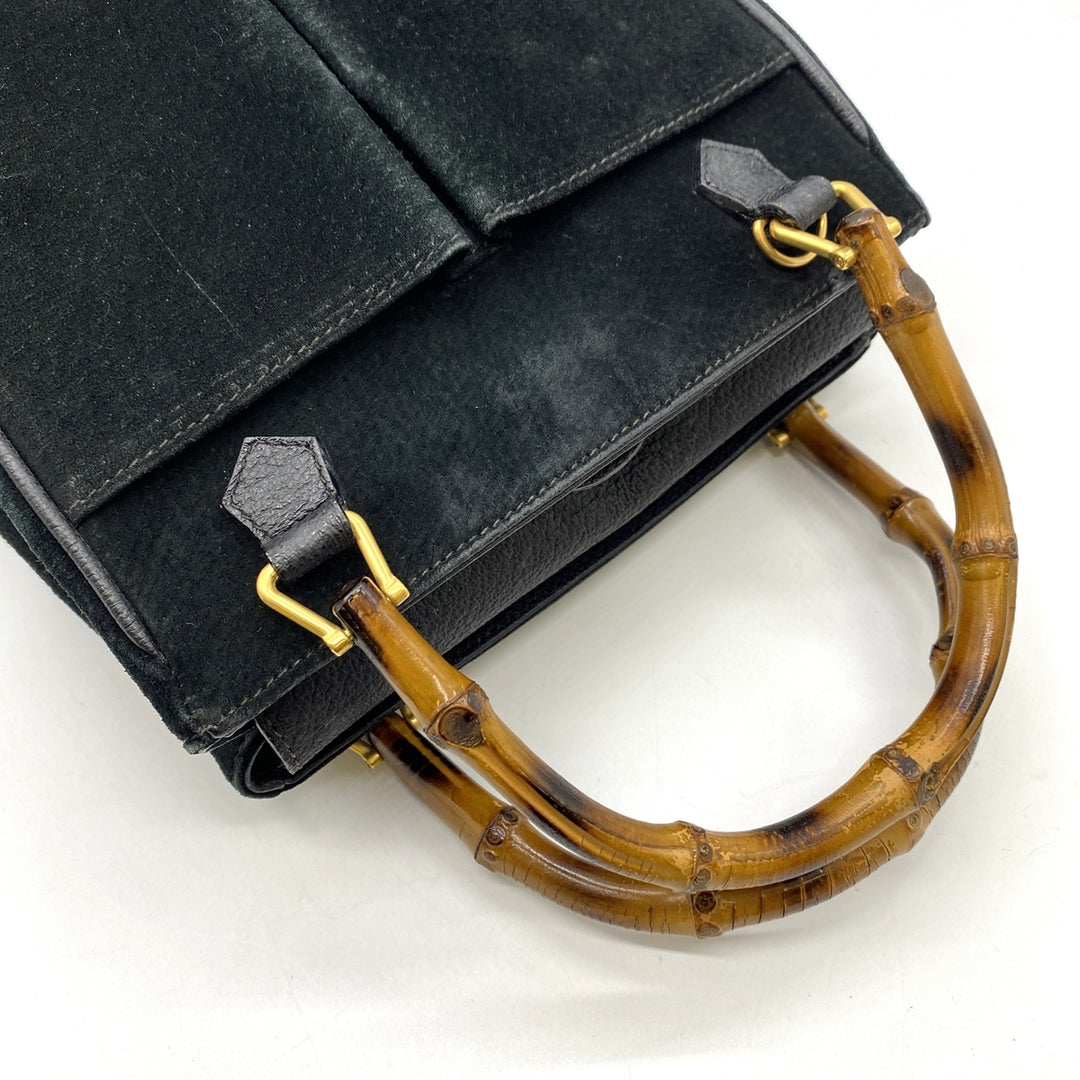 GUCCI グッチ 000 122 0316 バンブー ハンドバッグ スウェード ブラック